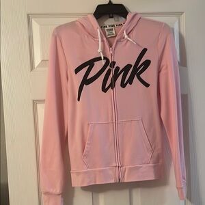 PINK Victoria's Secret rare pink/Blush zip up Hoodie with Black Logo hoodie